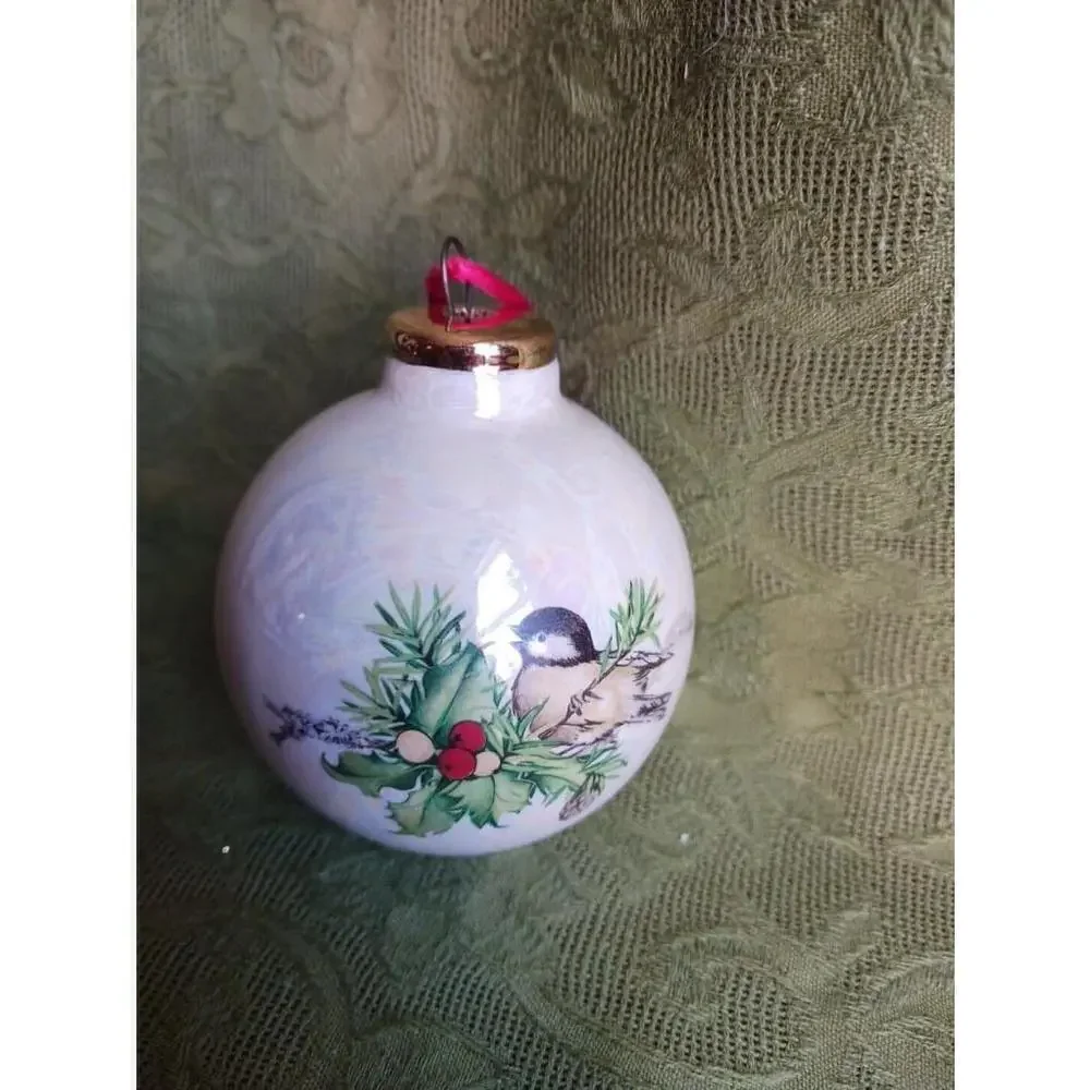 Vintage Chickadee Ceramic Ornament Christmas